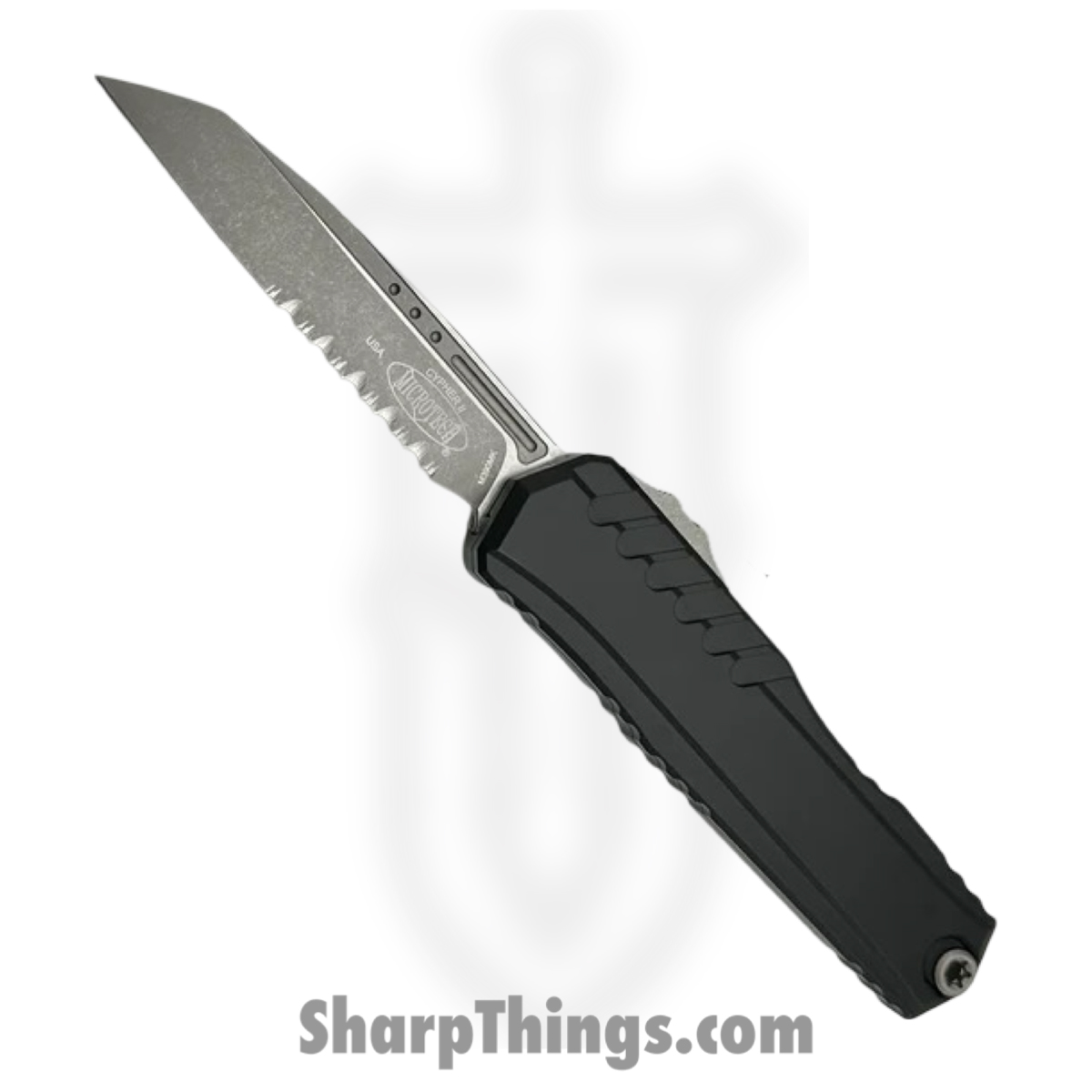 a369bbb6-e533-4f33-8a10-b8df43255a7a_1241-11AP_1.jpg Microtech - 1241-11AP - Cypher II - OTF Auto - M390MK Apocalyptic Wharncliffe - 6061-T6 Aluminum - Black - Image 1