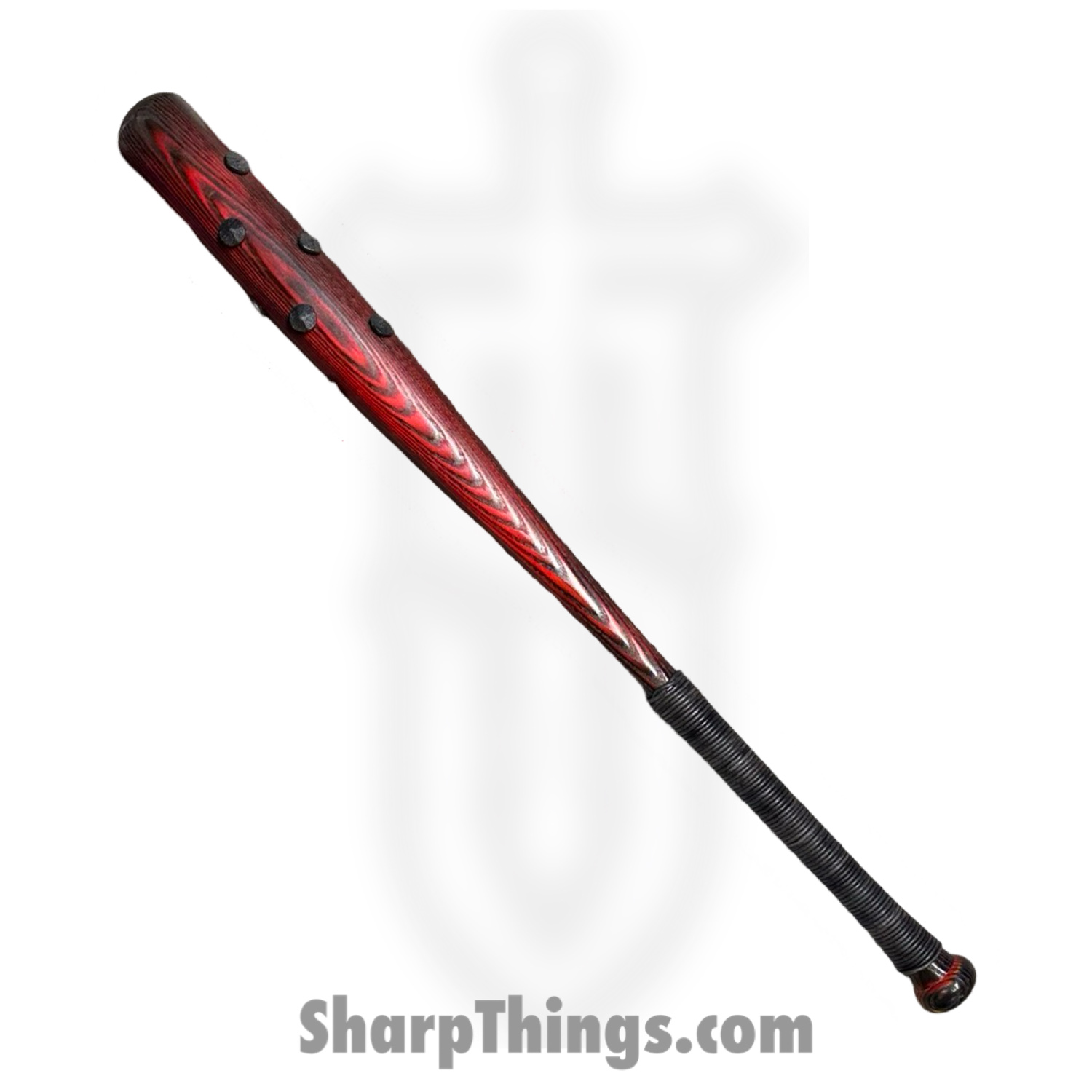 a5110809-c029-4c5e-ba82-2eb7bfdc6933_HBD-bat-5_1.jpg Heavy Barrel Designs - HBD-bat-5 - Studded Bat - Leather Cord Wrapped Grip - Red Black - Image 1