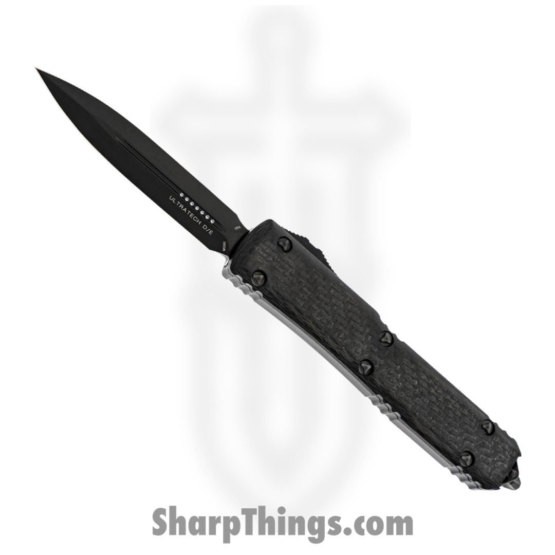 a5f1a173-7626-4b89-b474-351880ea8163_122-1DLCTCFS_1.jpg Microtech - 122-1DLCTCFS - Ultratech Signature Series - OTF Auto - DLC Double Edge Dagger - 6061-T6 Aluminum Carbon Fiber Top - Black - Image 1