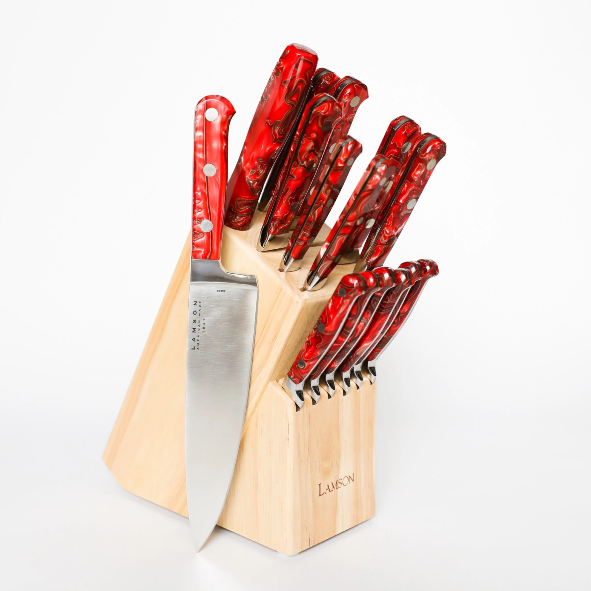 a751ee5a-8a88-4deb-a46d-a06fbc61862d_59972_1.jpg Lamson - 59972 - 16-Piece Forged Knife Maple Block Set - Fire - Image 1