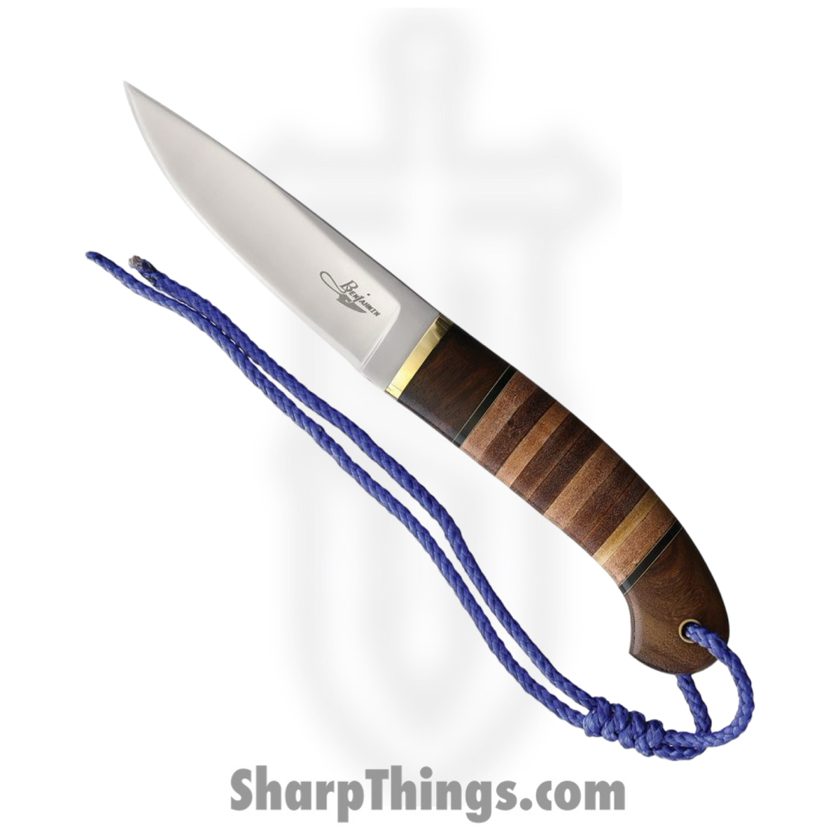 a7d35319-881e-449d-87c9-69750b7c4c69_BKA017_1.jpg BenJahmin Knives - BKA017 - Stacked Leather Hunter - Fixed Blade Knife - 440C SS Mirror Clip Point - Leather Rosewood Brass - Brown - Image 1