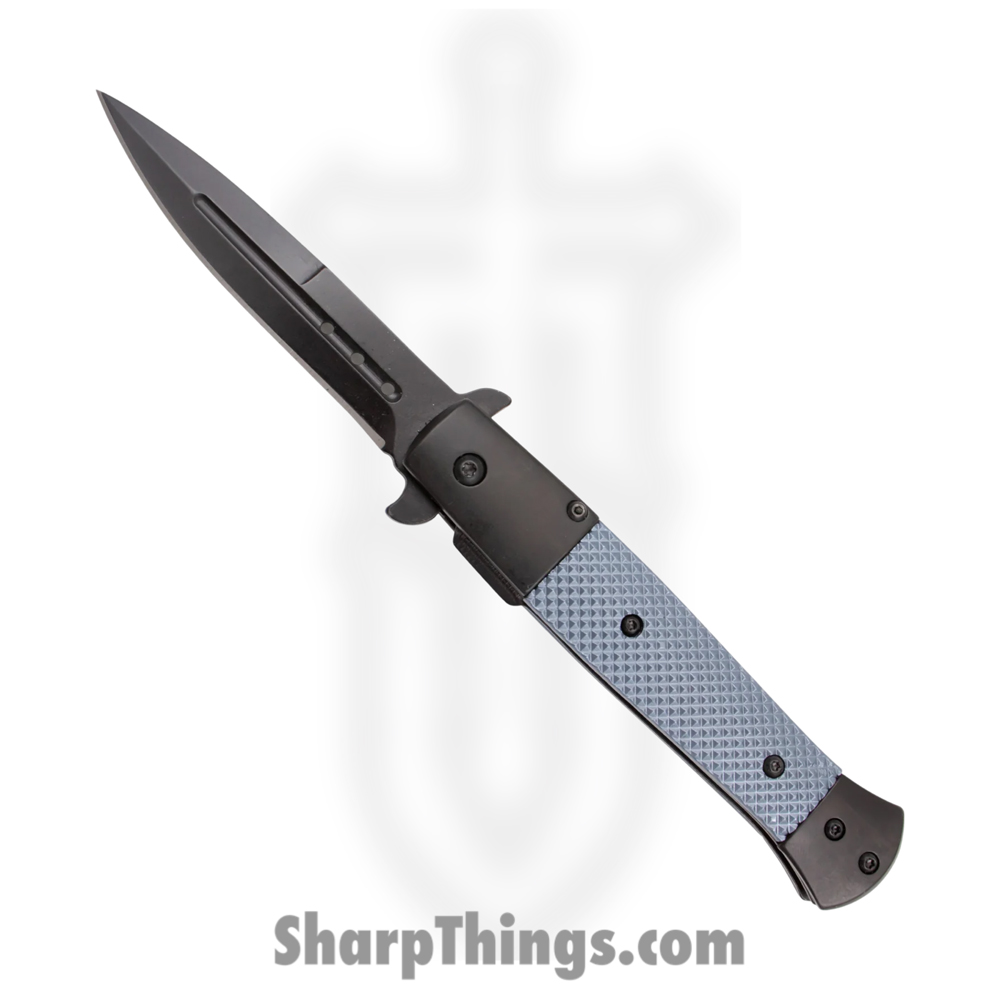 a8f40ed2-97f8-4b0a-bb14-6fd5453453bc_SJ-1011-GY-2_1.jpg Tiger USA - SJ-1011-GY-2 - Spring Assisted - Assisted Open Knife - 1065 Surgical Steel Black Dagger - Aluminum - Grey - Image 1