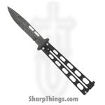 Bear & Son - BC115D - Butterfly - Balisong - Damascus Acid Etched Drop Point - Zinc - Black