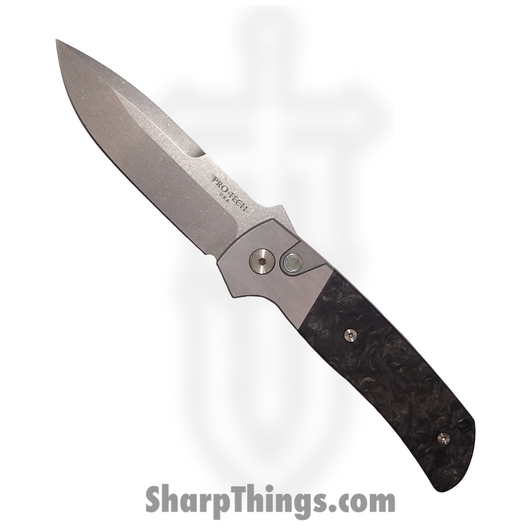 aa2d6f05-5bf2-4dbd-b11c-c7125a2d6de6_2023-ATCF.007_1.jpg ProTech - 2023 ATCF.007 - Terzuola ATCF Custom - Automatic Knife - Magnacut Stonewash Drop Point - 416 Stainless/FatCarbon Dark Matter Inlay - Black/Silver - Image 1