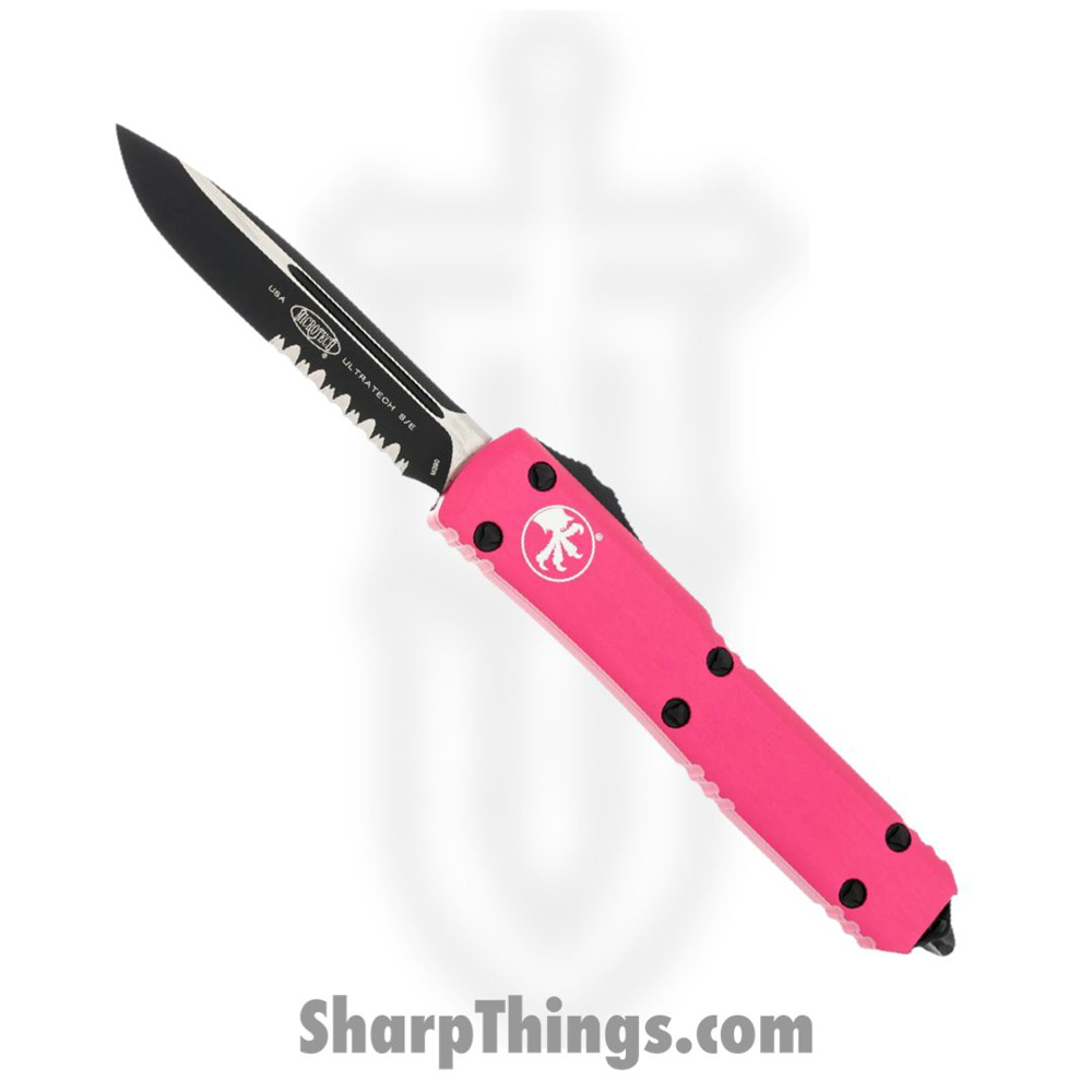 aa7bf36a-d4b4-427f-9cf0-09dfd18373e6_121-2PK_1.jpg Microtech - 121-2PK - Ultratech - OTF Auto - Black Drop Point - 6061-T6 Aluminum - Pink - Image 1