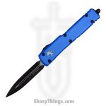 Microtech - 147-1BL - UTX-70 - OTF Auto - Elmax, M390, 204P Coated Dagger - 6061-T6 Aluminum - Blue