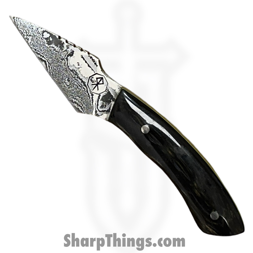 ab3f71c3-e8f4-4c70-9bae-2547c8b192d0_RRC-Tln-01_1.jpg Royalty Rings Co. - RRC-Tln-01 - Talon - Fixed Blade Knife - Baker Forge Icestom Wavy Damascus Kiridashi - Resin - Black/Gold/Green - Image 1