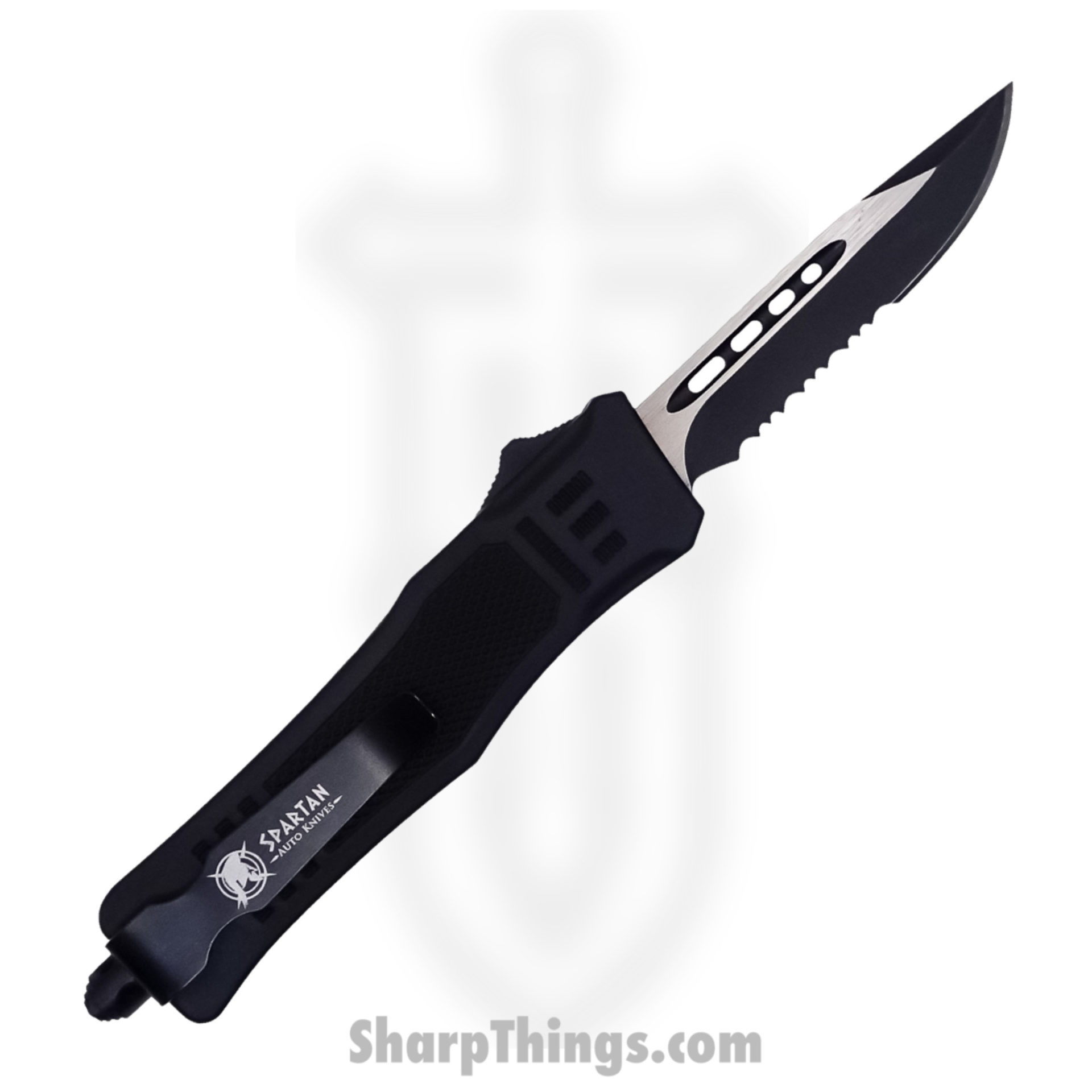 aba0906d-c262-4f5f-ac23-b52f5c21c3b6_SB616DSBK_1.jpg Steel River Knives - SB616DSBK - Midway II OTF Auto - 440 2 Tone Serrated Drop Point - Black - Image 1