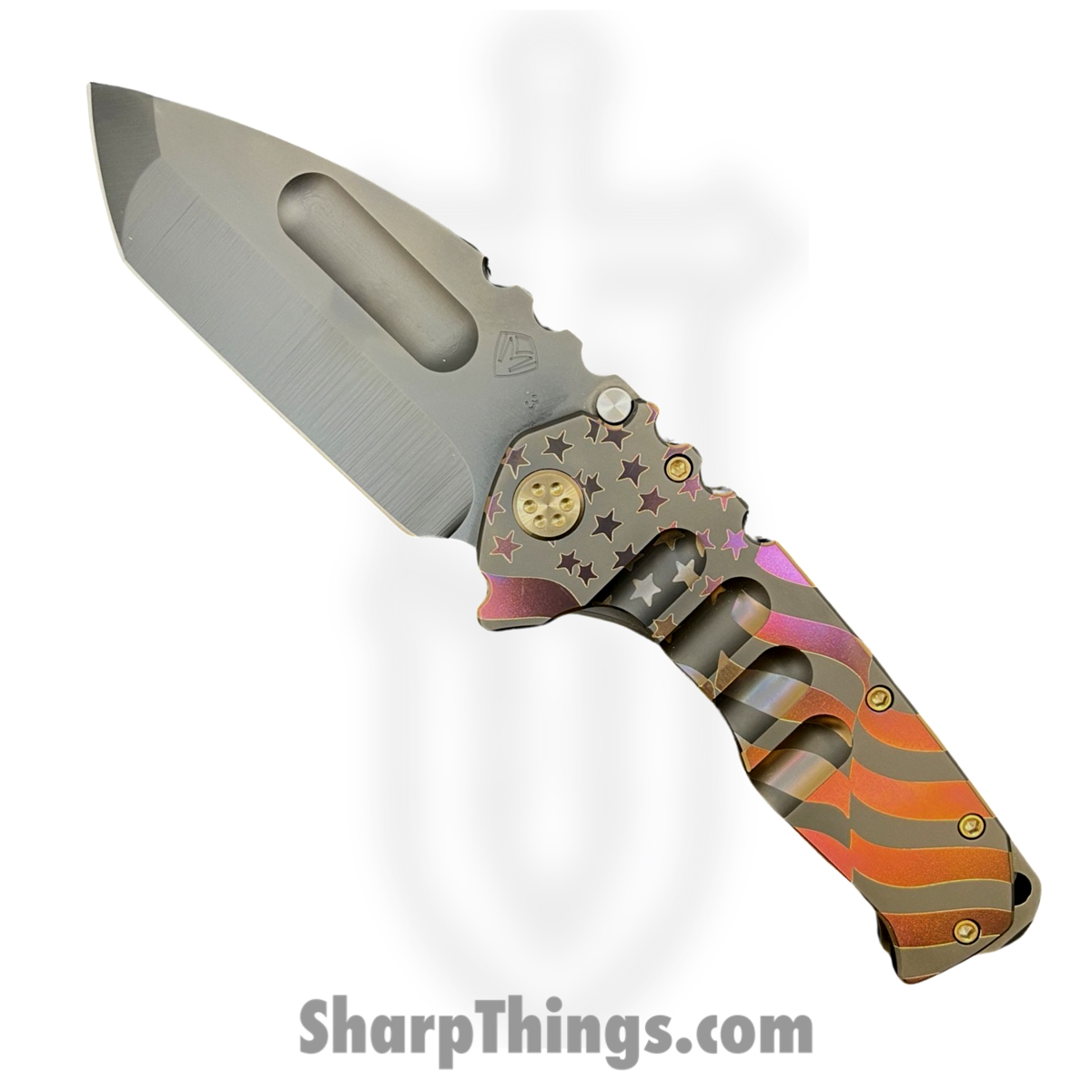 ac0290f4-2231-40ed-88c1-ae1fcaa76ad0_MK0133PT-30PV-T1C1-BP_1.jpg Medford Knife and Tool - MK0133PT-30PV-T1C1-BP - Prae Ti - Folding Knife - 3V PVD Tanto - "Ghost American Flag" and "Peaks & Valleys" Titanium - PVD Bronze - Image 1