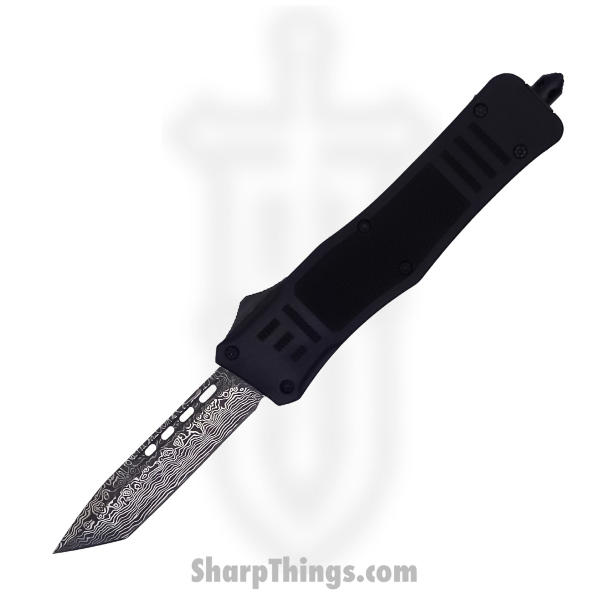 ad1ae367-176d-43b0-be1f-1327f26ea500_SB618TNDBK_12.jpg Steel River Knives - SB618TNDBK - Midway OTF Auto - 440 Damascus Tanto - Black - Image 1