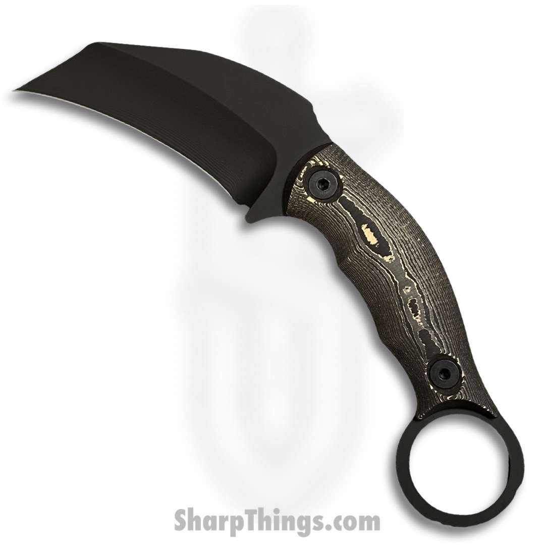 ad2326ee-ca19-49b6-bdc5-a7948a9663cb_HFBKARAMBAB_1.jpg Half Face Blades - HFBKARAMBAB - Karambito - Fixed Blade Knife - S35VN Coated Karambit - Carbon Fiber - Black/Brass - Image 1
