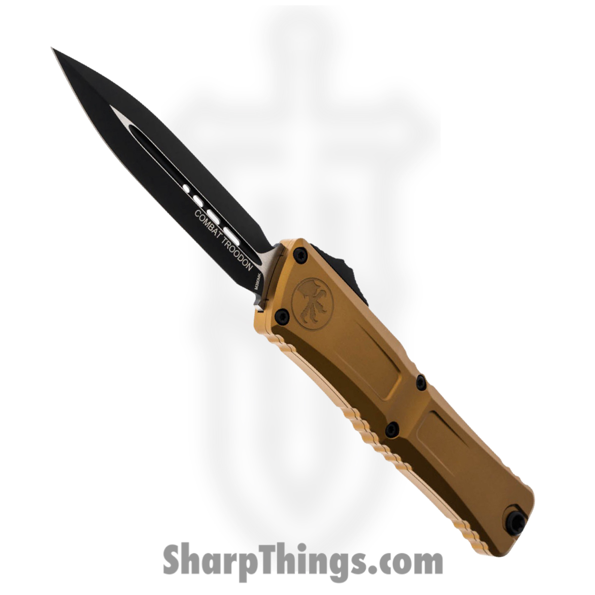 ad636f09-d340-4bc6-8cbf-7d96e0da2fc8_1142-1TA_1.jpg Microtech - 1142-1TA - Combat Troodon Gen III - OTF Auto - M390MK Black D/E - Deep Engraved Aircraft Aluminum - Tan - Image 1