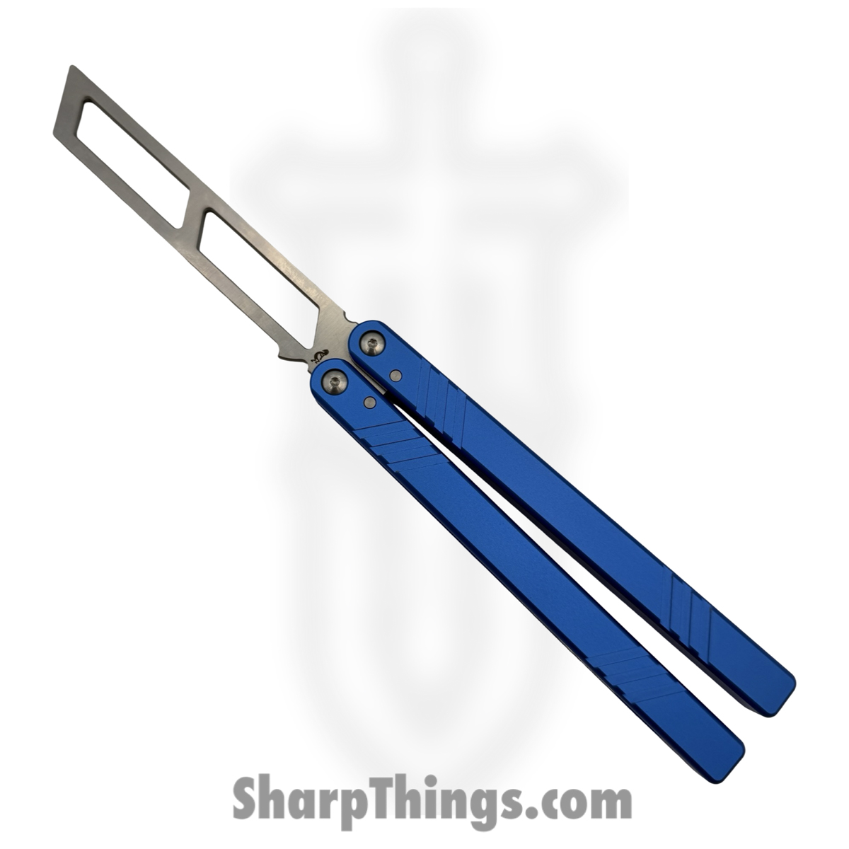 ae34d0da-0efb-47c4-9e50-baea0f0fe7eb_BK152_1.jpg VOC - BK152 - Butterfly Knife Kit - Balisong - 440 SS Satin Tanto Live/Trainer - Aluminum - Blue - Image 1