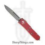 Microtech - 231-10RD - UTX-85 - OTF Auto - Elmax, M390, 204P Stonewash Drop Point - 6061-T6 Aluminum - Red