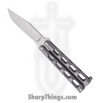 BenchMark - BM008 - Butterfly Knife - Balisong - Stainless Satin Clip Point - Epoxy Powder Coat Metal - Black Silver