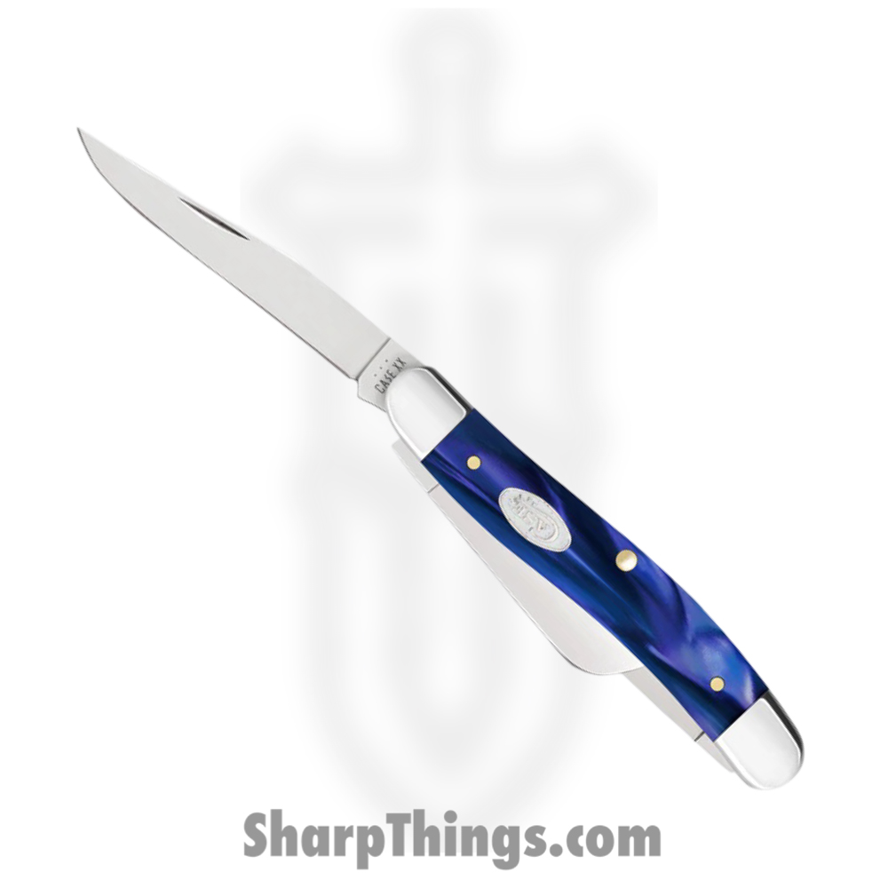 af4faf7c-ea98-4d79-8865-a7bb584b8fe6_CA23448_1.jpg Case Cutlery - CA23448 - Medium Stockman - Folding Knife - Tru-Sharp™ Stainless Polished Clip/Sheepfoot/Spey - Pearl Kirinite - Blue - Image 1