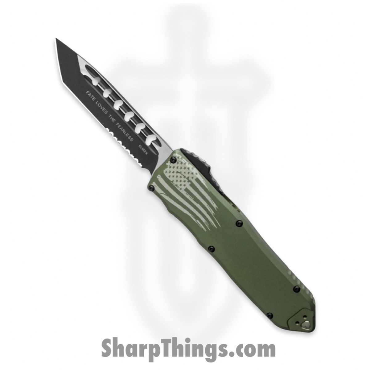 b0688c84-79f9-4af7-ad0a-73b11dd6207d_GT108222_1.jpg Guardian Tactical - GT108222 - Recon Elite - Automatic OTF - Elmax - 2-Tone Tanto - Partly Serrated - OD Green - Image 1