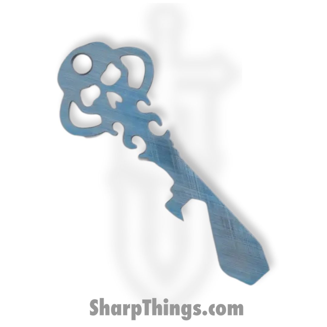 b092f21b-824a-418f-85a6-d715b9d84957_KEY_TL_BLTI_CH_1.jpg Chaves Knives - KEY/TL/BLTI/CH - Skeleton Key Tool Prybar - Titanium Crosshatch - Blue - Image 1