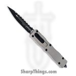 Microtech - 227-3TG - Dirac Delta - OTF Auto - Coated Double Edge Dagger Serrated - 6061-T6 Aluminum - Gray