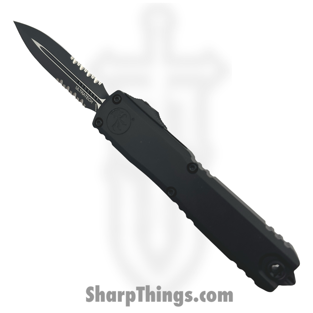 b12192e0-65c0-4a51-b53d-3149adcebff1_1122-2T_1.jpg Microtech - 1122-2T - Ultratech ZBP - OTF Auto - M390MK Coated Double Edge Partial Serrated P/S - 6061-T6 Aluminum - Black - Image 1