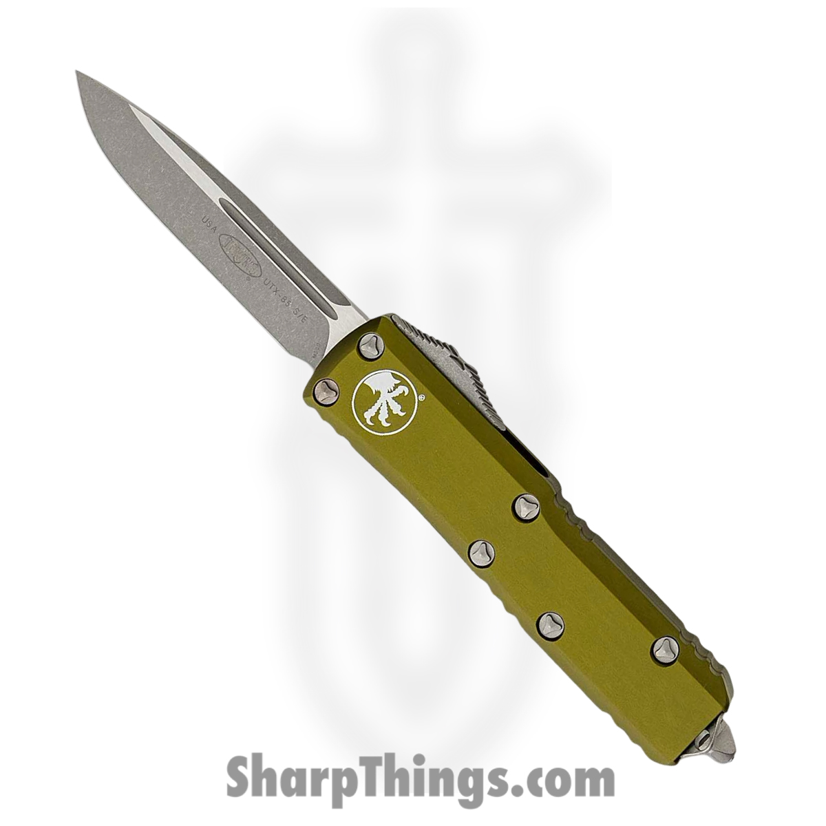 b1fa8dae-d864-438d-bd5a-12fc888e498b_231-10APOD_1.jpg Microtech - 231-10APOD - UTX-85 - OTF Auto - M390 Apocalyptic Drop Point - 6061-T6 Aluminum - OD Green - Image 1