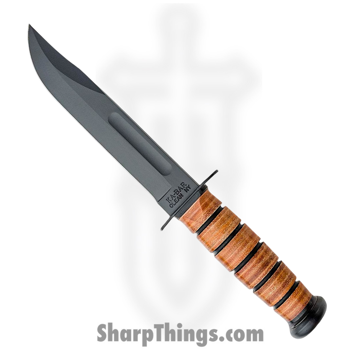 b29e1a30-cd3d-4029-8f93-255b08cd5ea6_KA1220_1.jpg Ka-Bar - KA1220 - Army Fighting Knife - Fixed Blade Knife - 1095 HC Coated Clip Point - Stacked Leather - Brown - Image 1