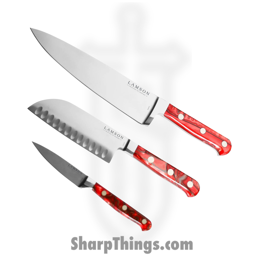 b2a2ba16-1898-4319-9177-80cef6b5950d_59973_1.jpg Lamson - 59973 - 3-Piece Premier Forged Cook’s Set of Knives - 4116 Polished - Acrylic - Fire - Image 1
