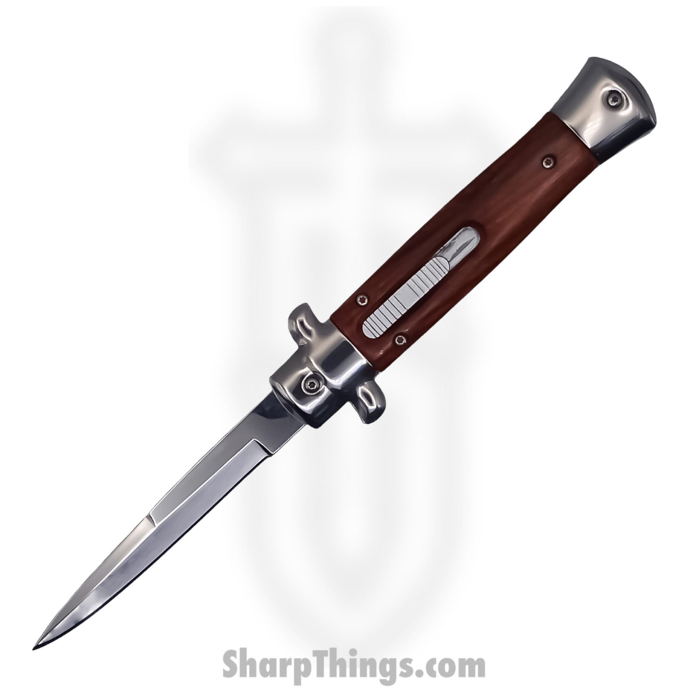 b2d00072-9cf7-4288-95b2-145d1bea3f95_SBOTF9ITRW_1.jpg Steel River Knives - SBOTF9ITRW - Pezzo – 9” Italian Stiletto OTF Automatic Knife – 440 Bayonet - Rosewood - Image 1