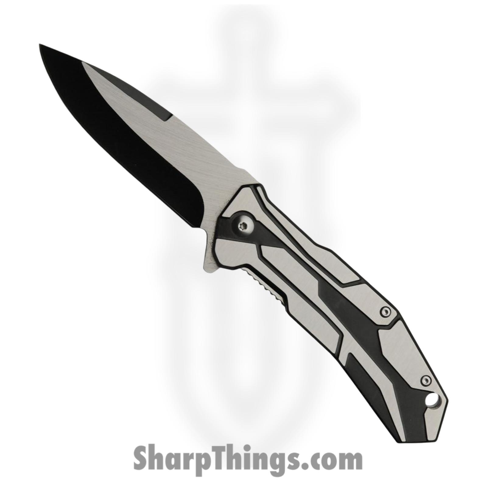 b2e8af72-c5d9-4ecb-b391-1b6f13ed35dc_CN300541BK_1.png Rite Edge - CN300541BK - Raider - Folding Knife - Stainless Two Tone Drop Point - Stainless - Black/Silver - Image 1