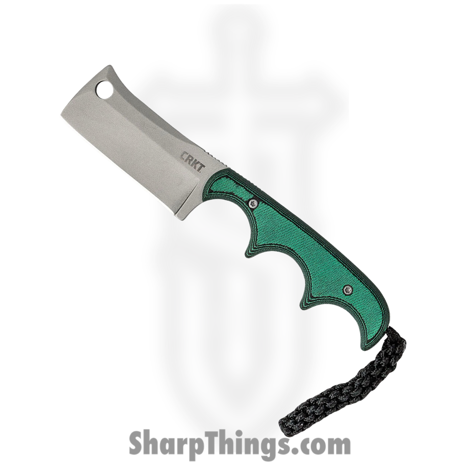 b32968f5-a076-4193-b0a3-fd09e1594779_2383_1.png CRKT - 2383 - Minimalist Cleaver Neck Knife - Fixed Blade Knife - 5Cr15MoV Bead Blast Cleaver - Polished Resin Infused Fiber - Green - Image 1