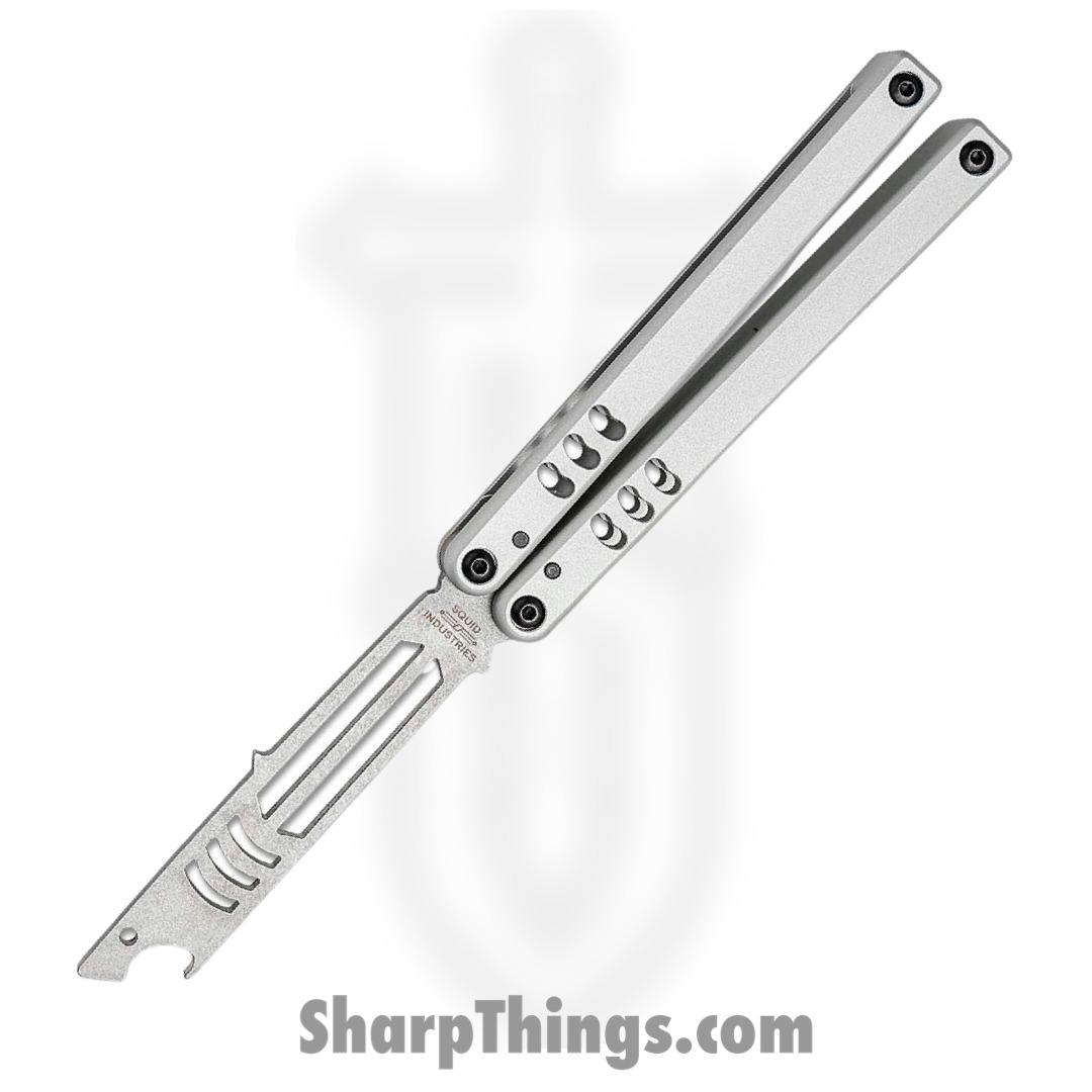 b3c5365b-4026-453b-b08c-56ec0e9250ed_04TR04SW01SL_1.jpg Squid Industries - 04TR04SW01SL - Mako V4.5 Bottle Opener Balisong Trainer - 304 Stainless 6061-T6 - Silver - Image 1