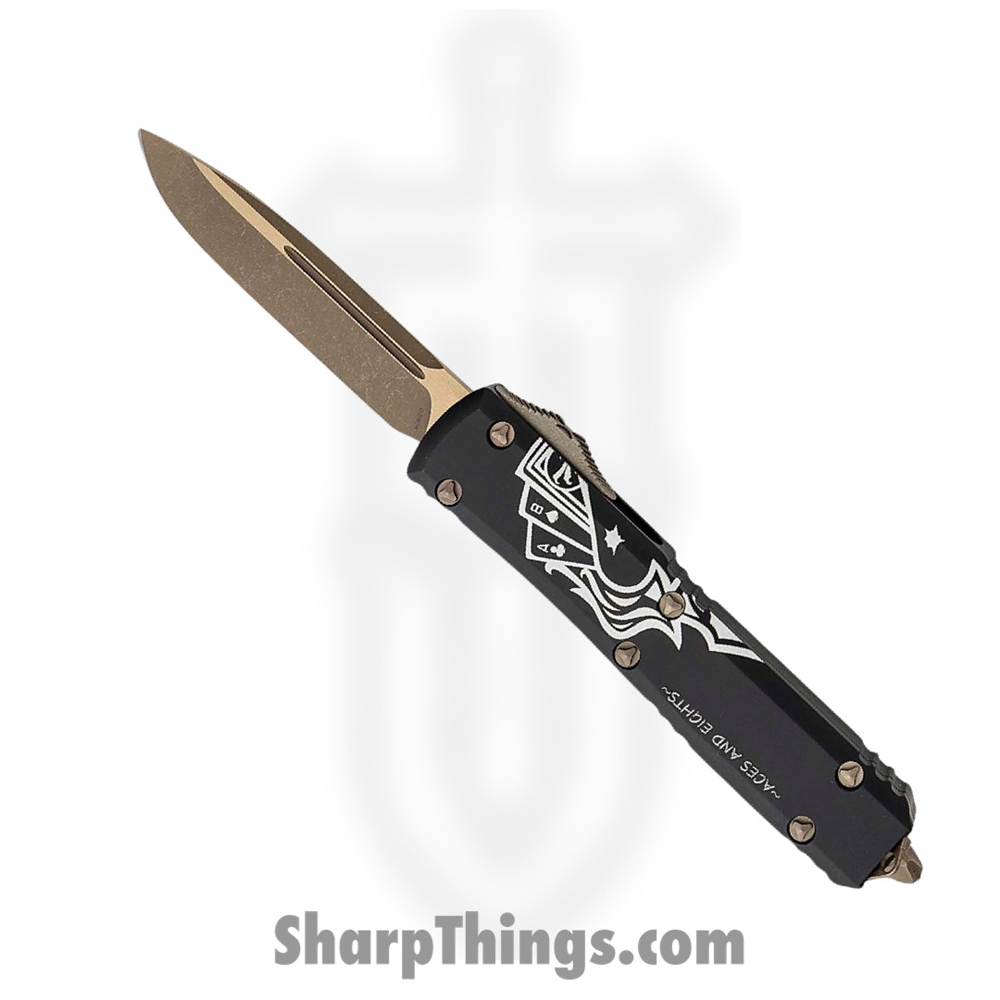 b40aba59-cf50-4b8d-8205-5cb6c3dfb2a7_121-13DMS_1.jpg Microtech - 121-13DMS - Ultratech Deadmans Hand - OTF Auto - M390 Bronze Drop Point - 6061-T6 Aluminum - Black/White - Image 1