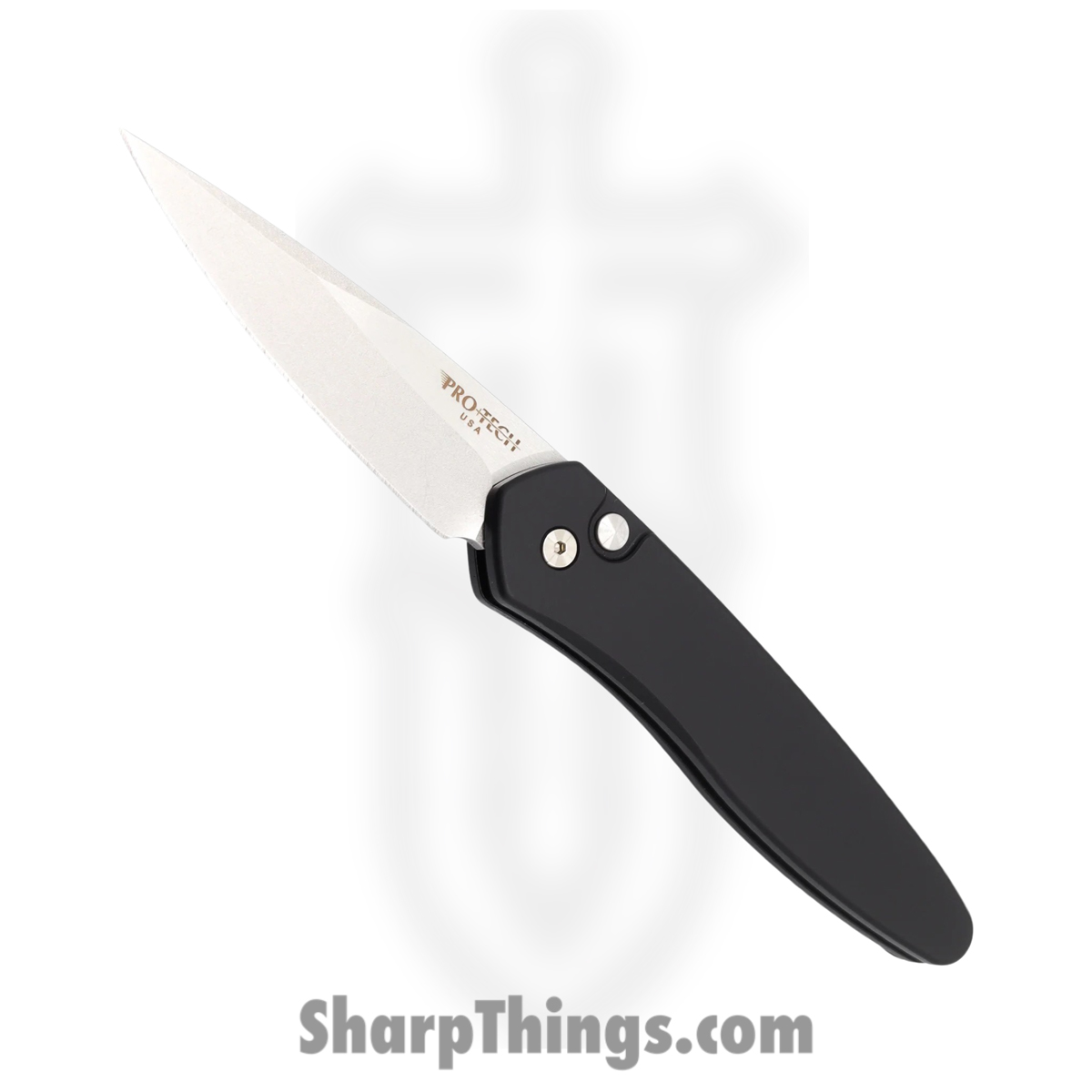 b6637e6d-5392-40e5-84a2-2a85aeba0b4b_3405_1.jpg ProTech - 3405 - Newport Thin Sleek - Automatic Knife - S35VN Stonewash Spear Point - 6061-T6 Aluminum - Black - Image 1