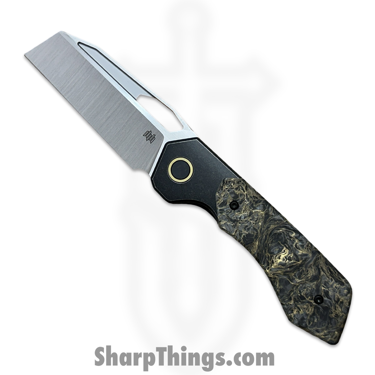b701551d-b00c-4e86-8d52-89ee23f6e563_HGKGDMCF_1.jpg High Grain Knives - HGKGDMCF - DeVille - Folding Knife - Magnacut Hollow Grind Satin Wharncliffe - Ti Gold Dark Matter - Black/Gold - Image 1