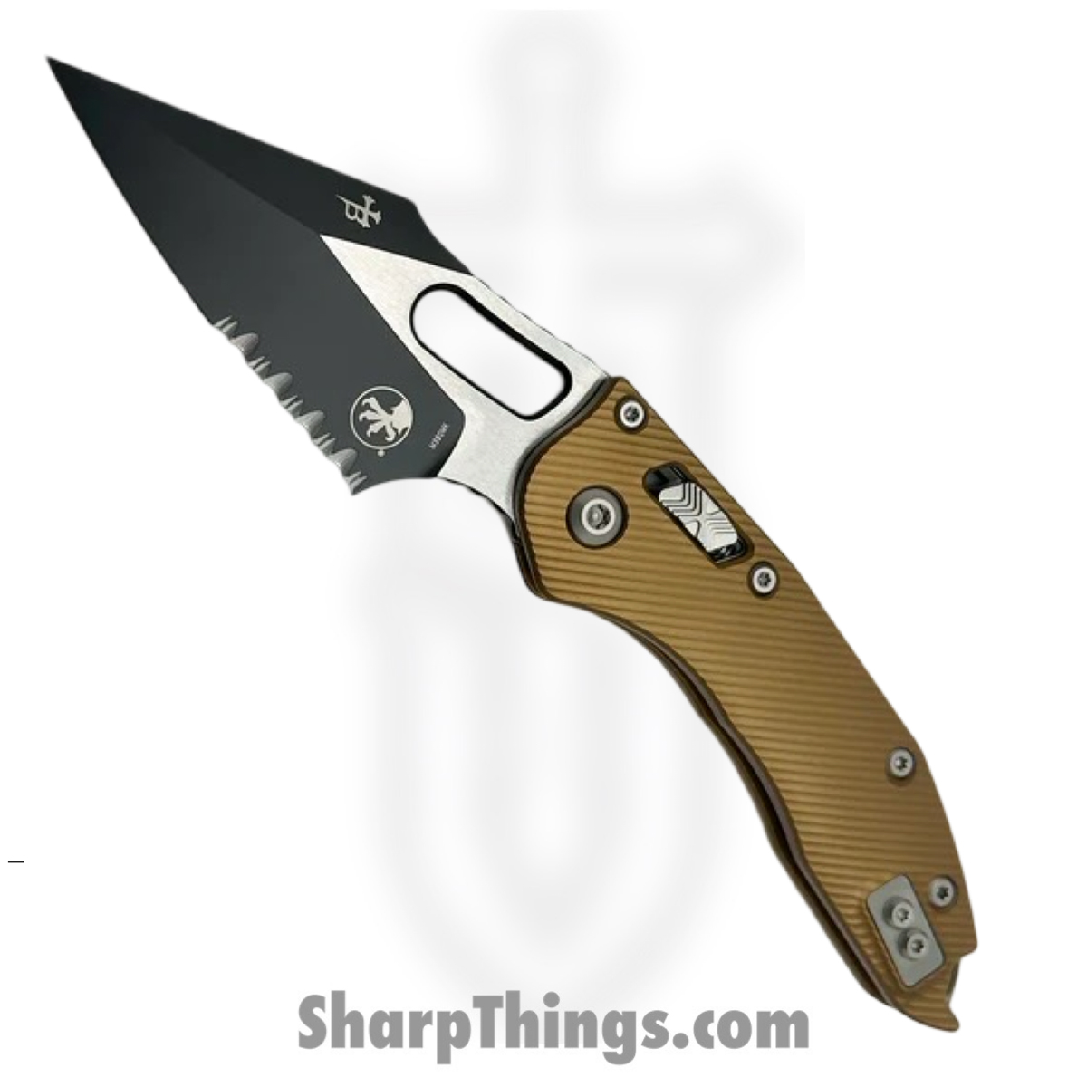 b8523832-897a-447f-81b0-c516f87ed153_169RL-2FLTA_1.jpg Microtech - 169RL-2FLTA - Stitch RAM-LOK - Folding Knife - M390MK Two Tone Spear Point P/S - 6061-T6 Aluminum - Tan - Image 1