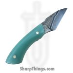 Royalty Rings Co. - RRC-Nyx-11 - Nyx - Fixed Blade Knife - Baker Forge Riptide Max -Diamond Damascus Kiridashi - G10 - Tiffany Blue/White