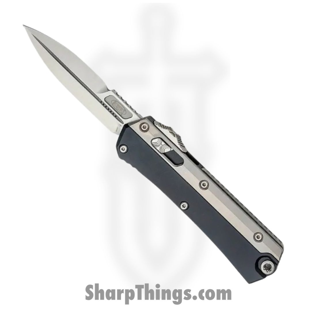b8fe92bf-20a4-4765-ba30-93b9e69e77bd_184-10_1.jpg Microtech - 184-10 - Glykon - OTF Auto - Elmax, M390, 204P Stonewash Dagger - 6061-T6 Aluminum/Titanium Overlays - Black/Gray - Image 1