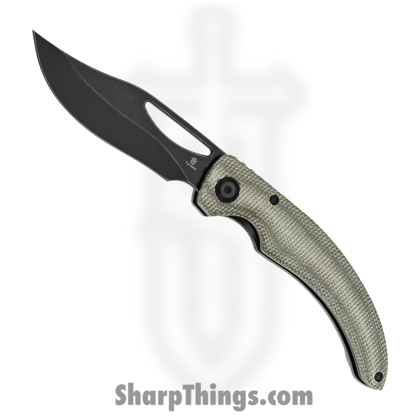 ba199b4b-5583-444a-b3b8-df798952a68d_T1119A6_1.png Tenable Knives - T1119A6 - Gideon - Folding Knife - Nitro-V Blackwash Clip Point - Micarta - Green - Image 1