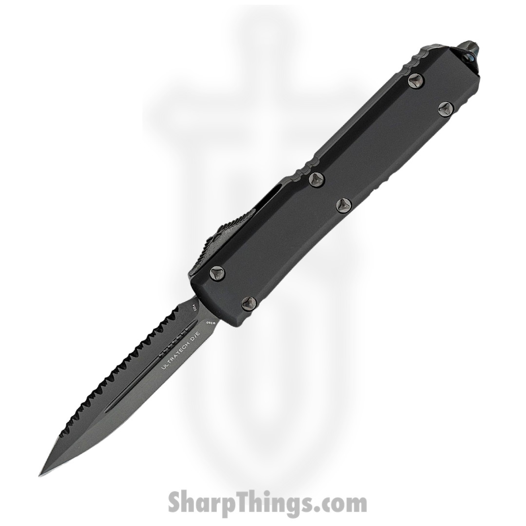 bae1e405-6e8d-46a1-9035-a861cb67f6ef_122-3DLCTS_1.jpg Microtech - 122-3DLCTS - Ultratech - OTF Auto - Elmax. M390, 204P Coated Dagger - 6061-T6 Aluminum - Black - Image 1