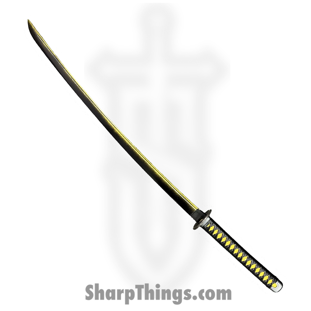 bb582bf8-0e50-4879-aaba-38998b221783_DEADPOOL0125_1.jpg SBC - DEADPOOL0125 - Deadpool - Fixed Blade Knife - 1045 HC Black w/ Yellow Katana - Leather Wrapped - Black Yellow - Image 1