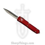 Microtech - 122-6RD - Ultratech - OTF Auto - Elmax, M390, 204P Satin Dagger - 6061-T6 Aluminum - Red