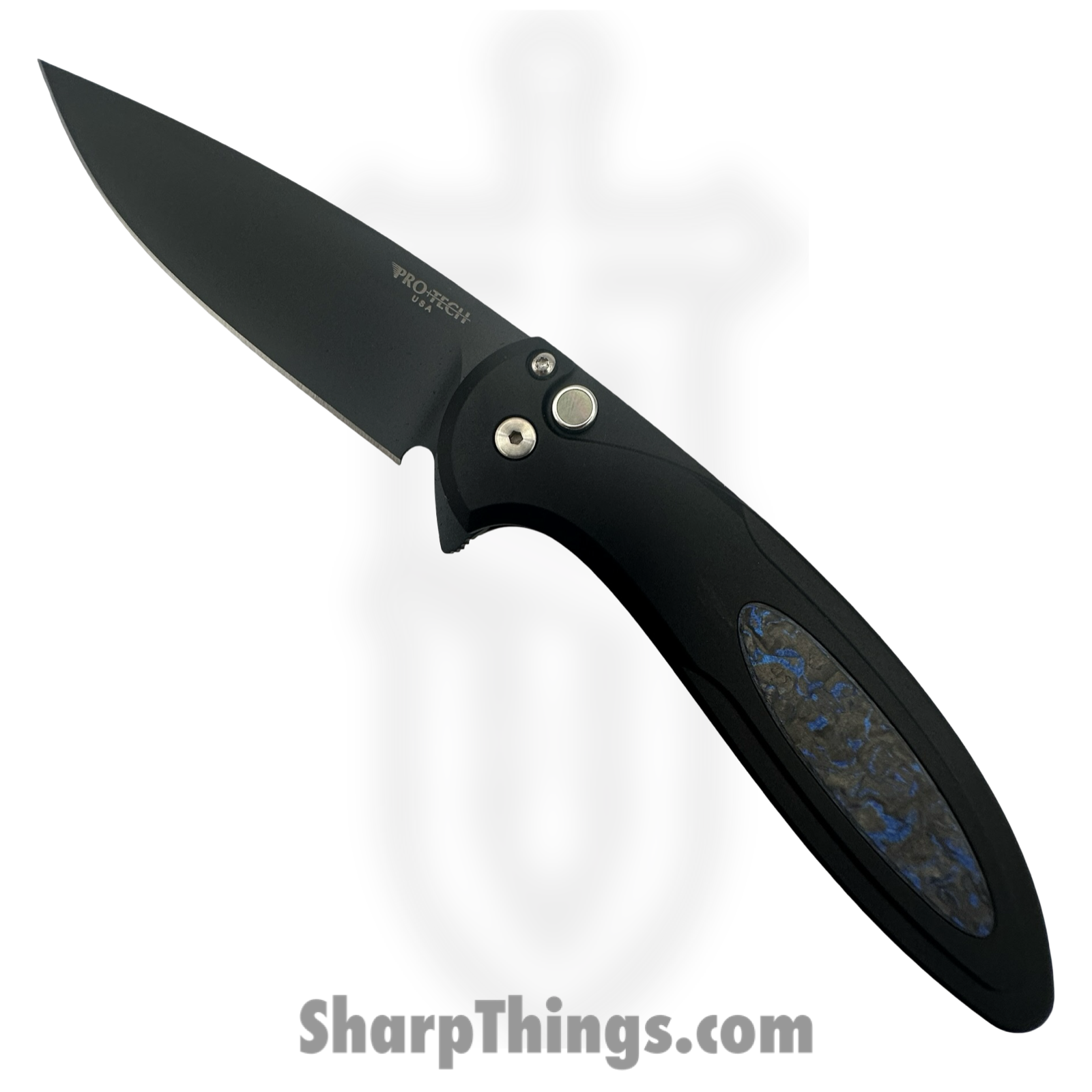 bdc25c92-c72e-467d-aa00-79cc87720dc7_CF2103-LTD-TC-BLUE_1.png ProTech - CF2103-LTD-TC-BLUE - Cambria - Folding Knife - CPM MagnaCut Coated Drop Point - Aluminum Techno Carbo Blue Inlay - Black Blue - Image 1