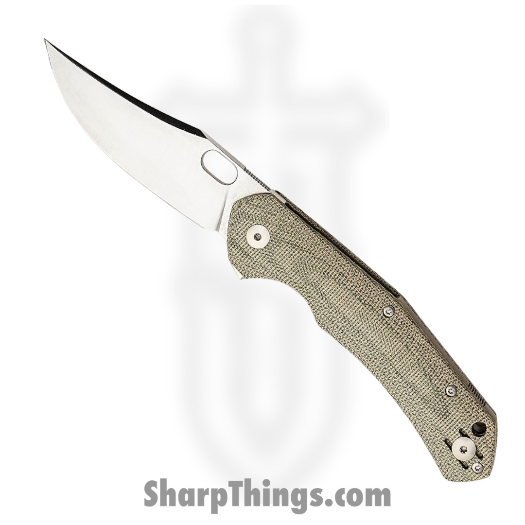 bde429c3-fd89-47be-be53-2866072fde56_JUTLAND-GRN-CANVAS_1.jpg GiantMouse - JUTLAND-GRN-CANVAS - Ace Jutland - Folding Knife - Elmax Satin Clip Point - Micarta - Green - Image 1