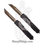 Microtech - 119-13SETDMS - Ultratech Hellhound/Warhound Dead Man's Hand Set - OTF Auto - Elmax Bronze - 6061-T6 Aluminum - Black/White