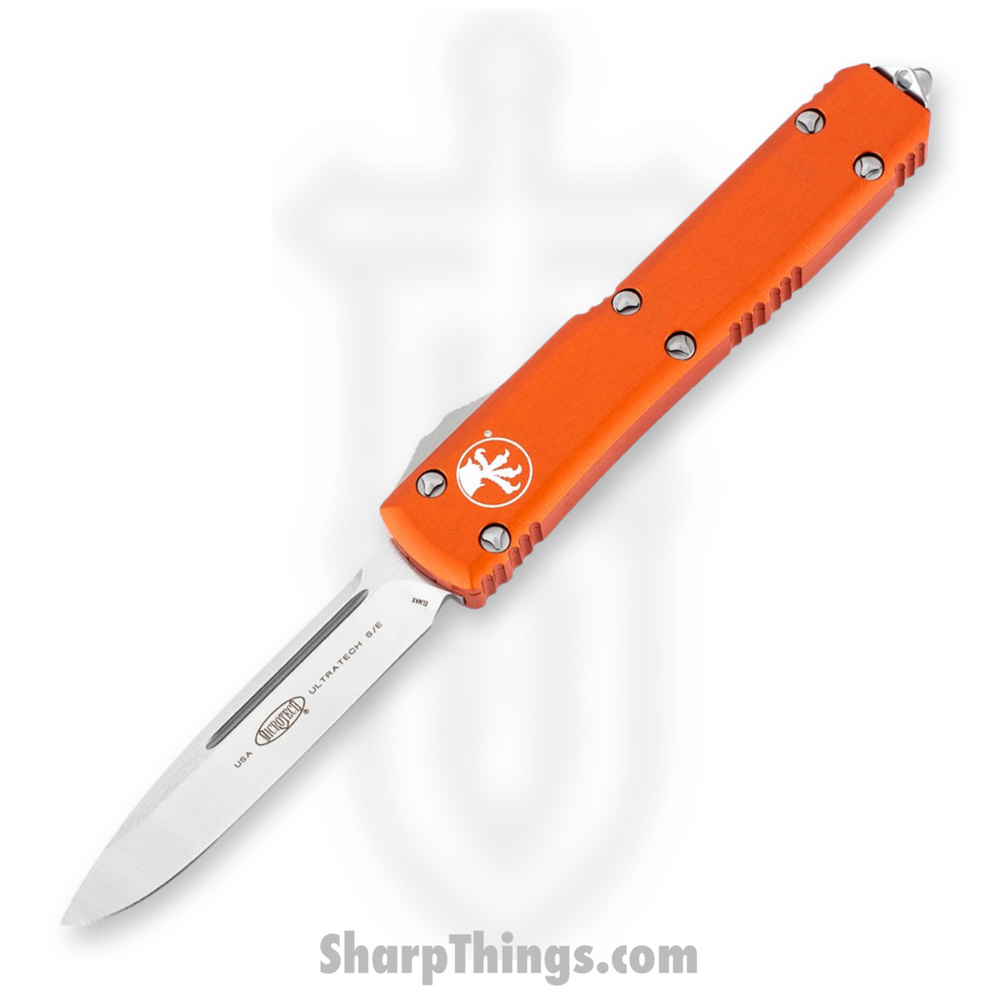 bef8fc9e-2b97-4ca2-b767-e580e14e58e7_121-4OR_1.jpg Microtech - 121-4OR - Ultratech - OTF Auto - Elmax, M390, 204P Satin Drop Point - 6061-T6 Aluminum - Orange - Image 1