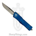 Microtech - 143-10BL - Combat Troodon - OTF Auto - Elmax, M390, 204P Stonewash Drop Point - 6061-T6 Aluminum - Blue