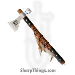 Frost Cutlery - F19602 - Tomahawk - Stainless Satin - Leather Wrapped Wood - Brown Black