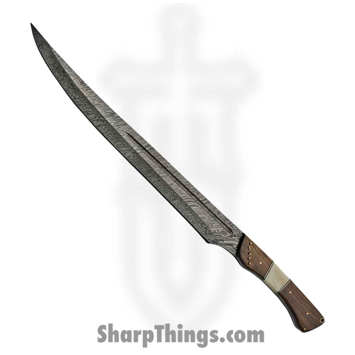 c297c511-3f9e-43a9-843a-b8bee85da172_DM5017_1.jpg Damascus - DM5017 - Small Sword - Fixed Blade Knife - Damascus Clip Point - Walnut Bone - Brown White - Image 1