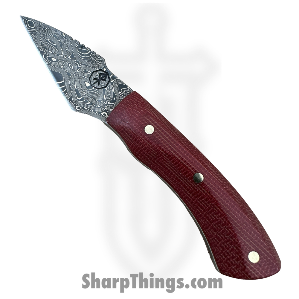 c2c2a86a-f441-4aec-9a1c-f008f76348b0_RRC-LgNyx-01_1.jpg Royalty Rings Co. - RRC-LgNyx-01 - Large Nyx - Fixed Blade Knife - Baker Forge Bronzemai -Damacore Damascus Kiridashi - Burlap Micarta - Red/White - Image 1