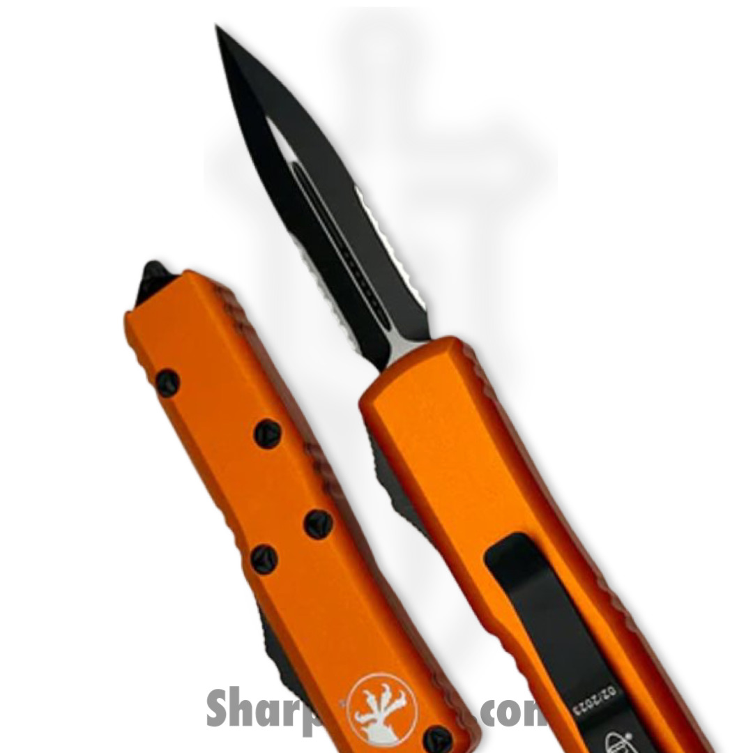 c3583455-0710-4ffe-8a58-bbf027d85ded_232-2OR_1.jpg Microtech - 232-2OR - UTX-85 - OTF Auto - Elmax Coated Dagger - 6061-T6 Aluminum - Orange - Image 1